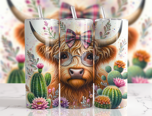 Cactus Highland Cow Stainless Steel Tumbler