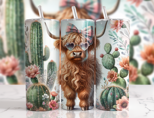 Cactus Bow Highland Cow Stainless Steel Tumbler