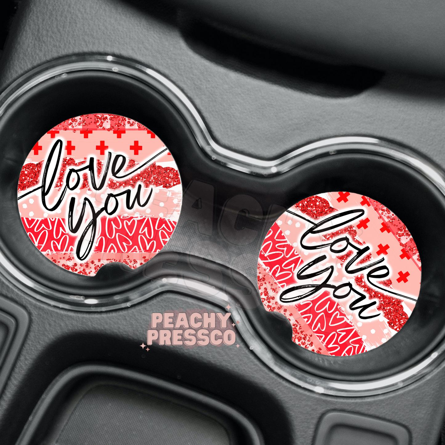 Love You Ceramic Car Coaster - 2pc Set