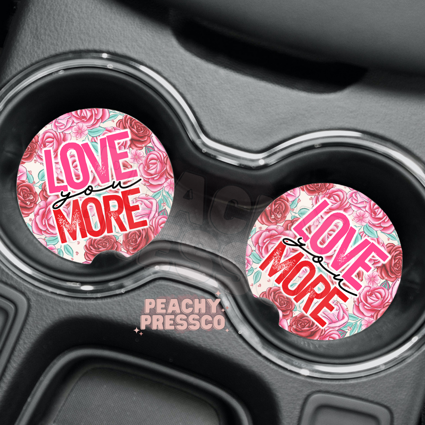 Love You More Ceramic Car Coaster - 2pc Set