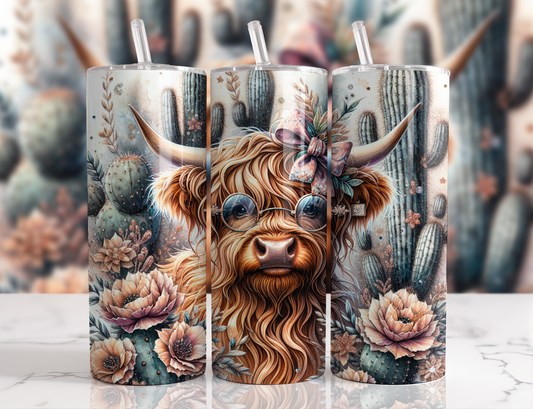 Cactus Bow Highland Cow Stainless Steel Tumbler