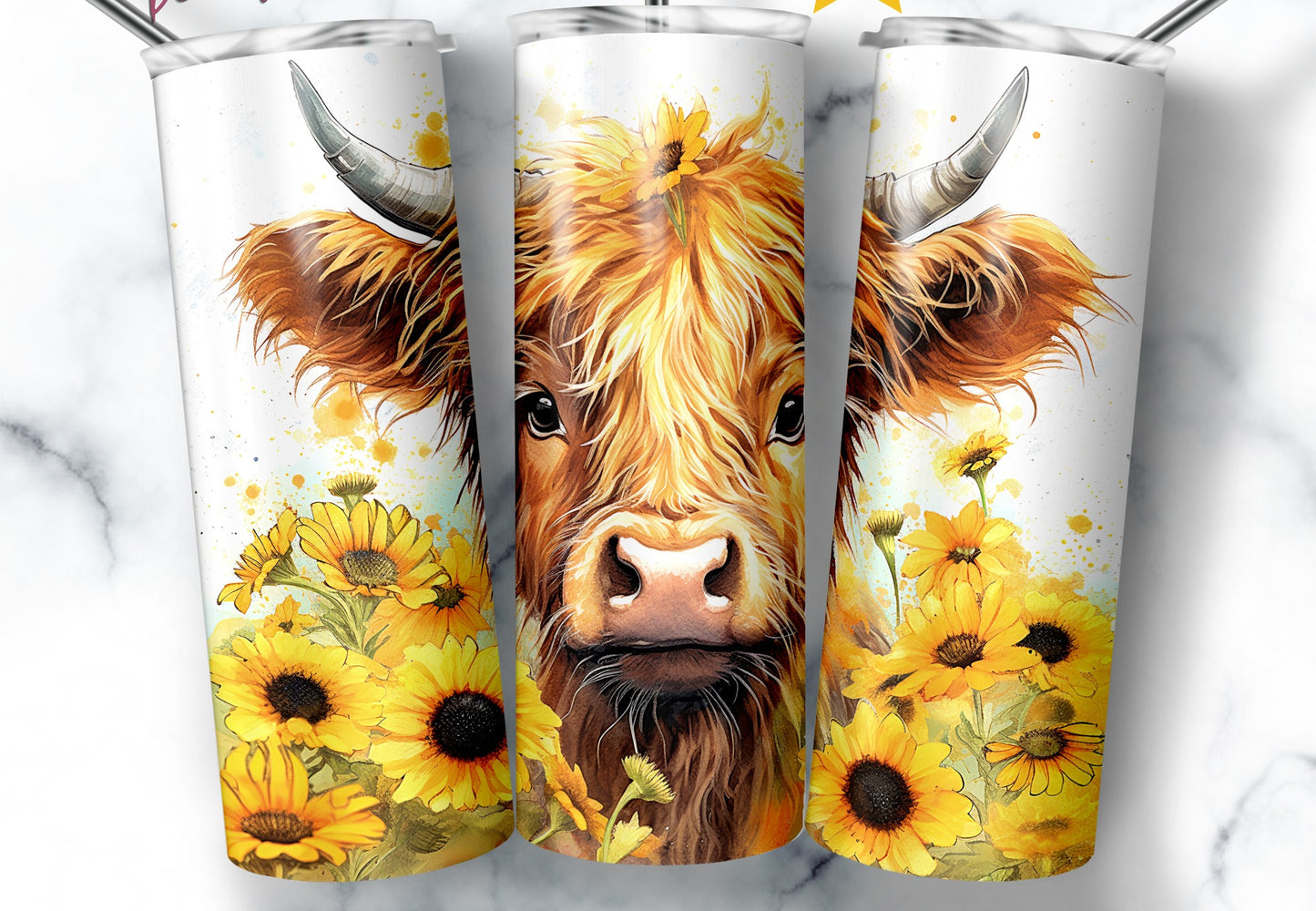 Baby Highland Cow, Sunflower Stainless Steel Tumbler