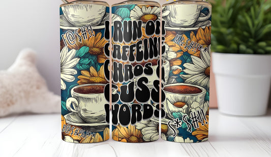 Floral Caffeine, Chaos & Cuss Words Stainless Steel Tumbler