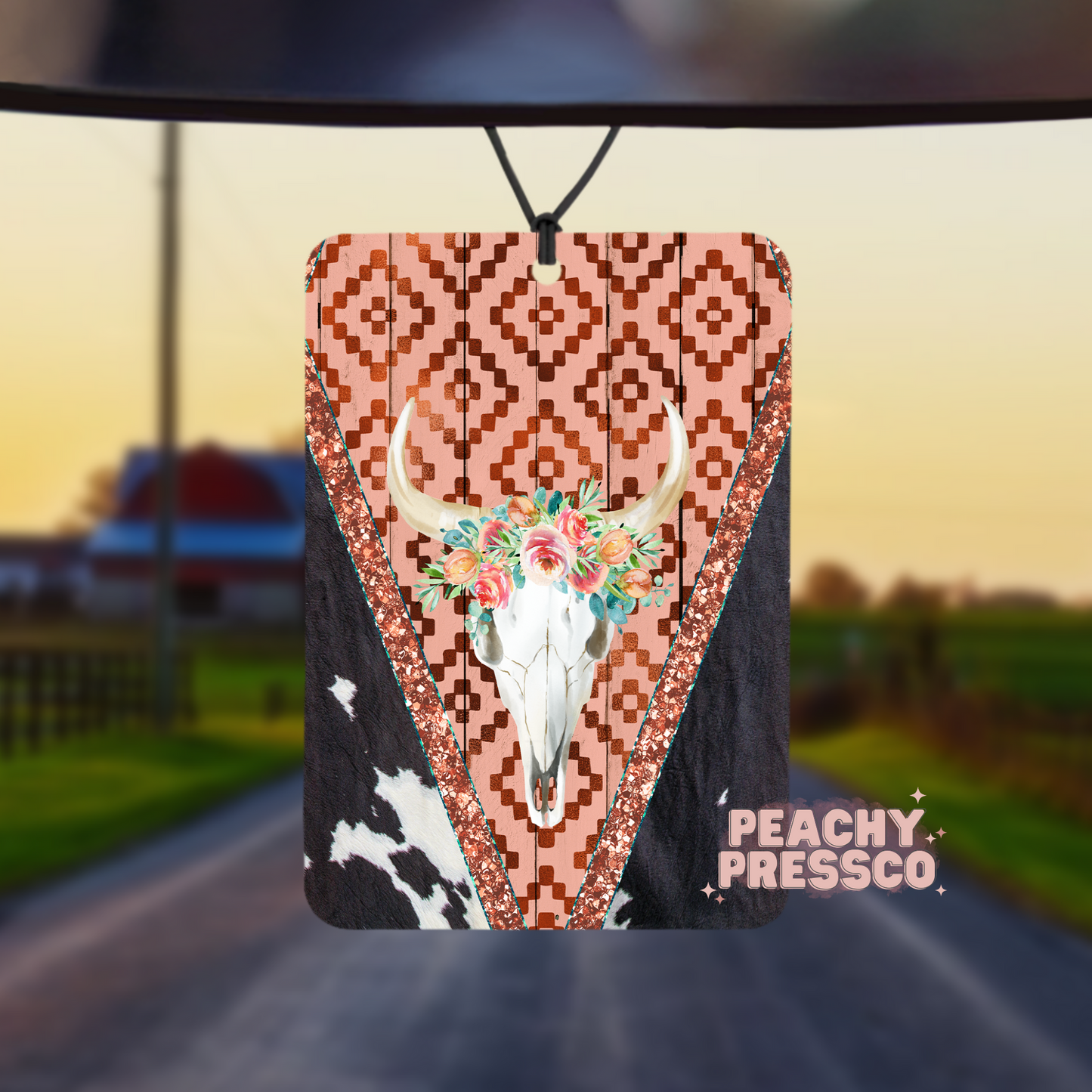 Cow Hide Floral Skull - Car Air Freshener