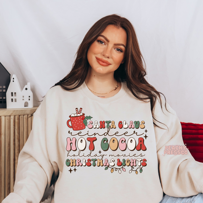 Santa, Reindeer, Cocoa, Movies and Christmas Lights Apparel