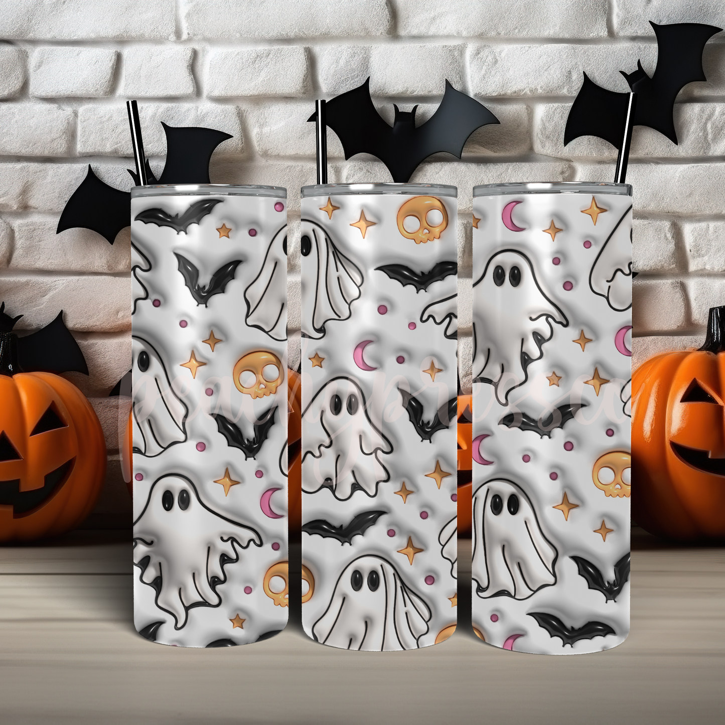 Spooky Ghosts & Bats Stainless Steel Tumbler