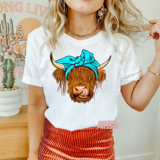 Highland Cow Turquoise Bandana Apparel