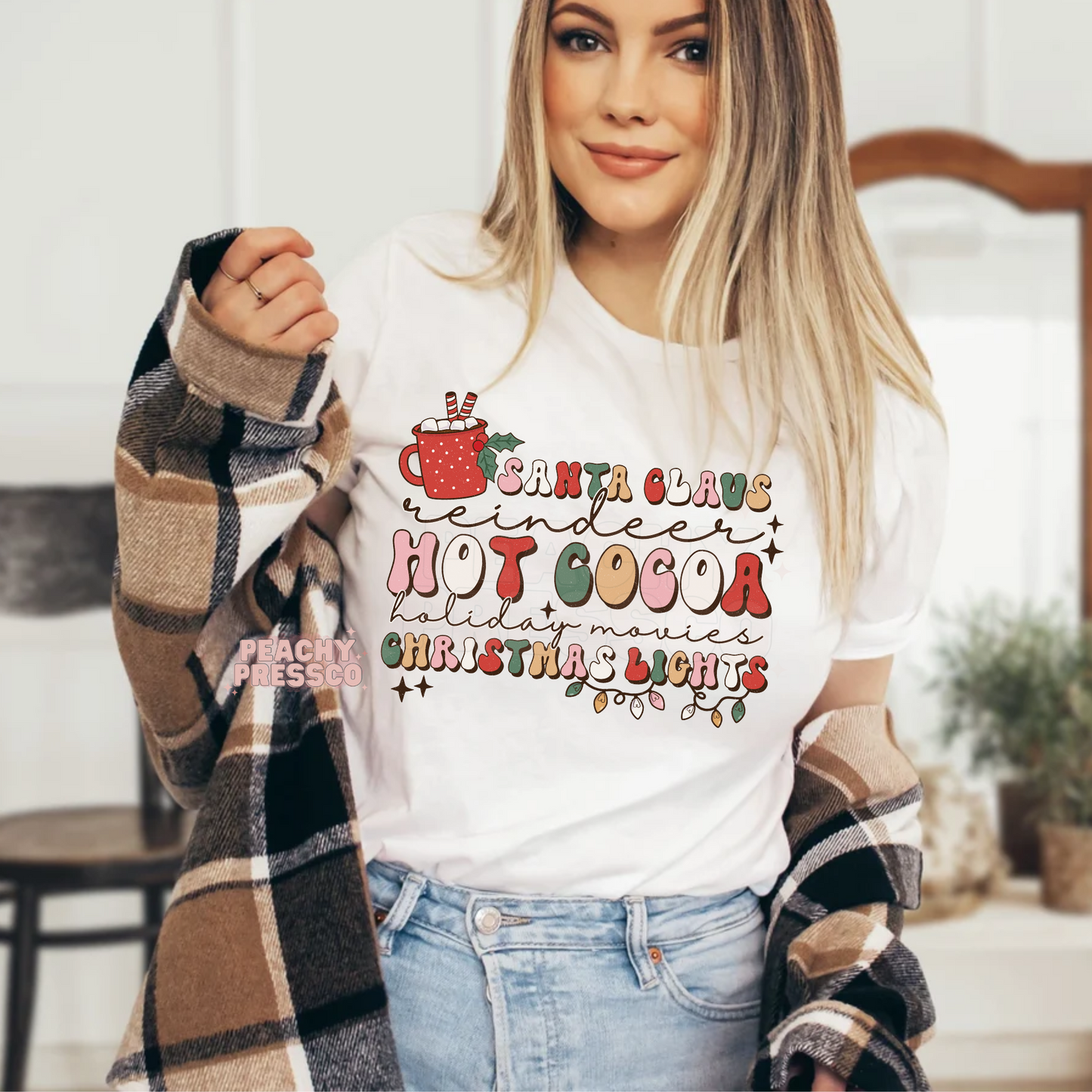 Santa, Reindeer, Cocoa, Movies and Christmas Lights Apparel