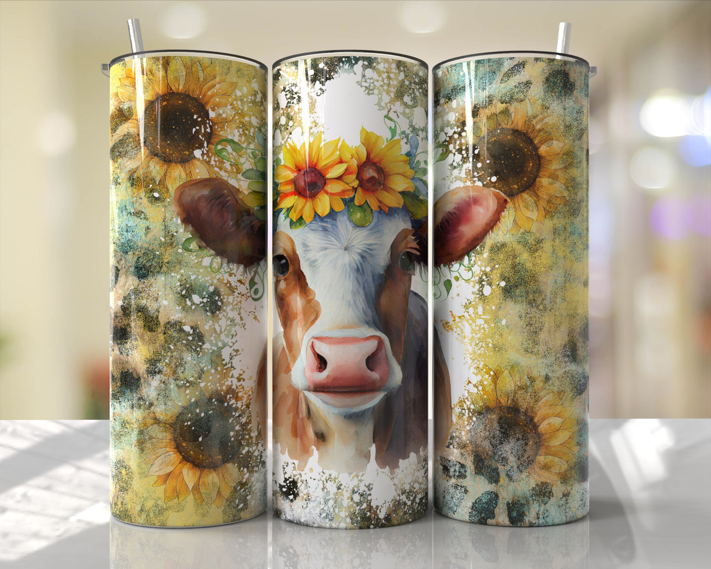 Sunflower Cow Stainless Steel Tumbler