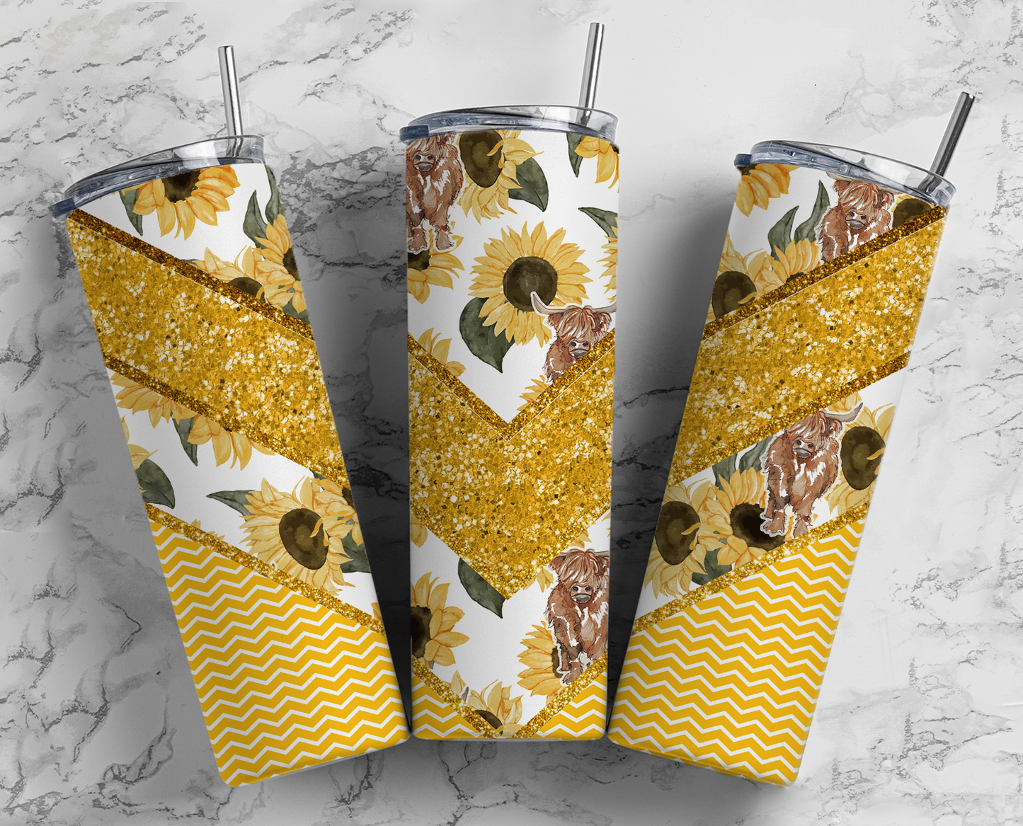 Sunflower Highland Cow Stainless Steel Tumbler