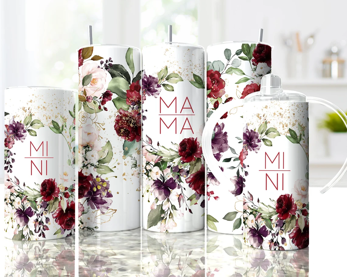 Mama & Mini Red Rose Floral Stainless Steel Tumbler