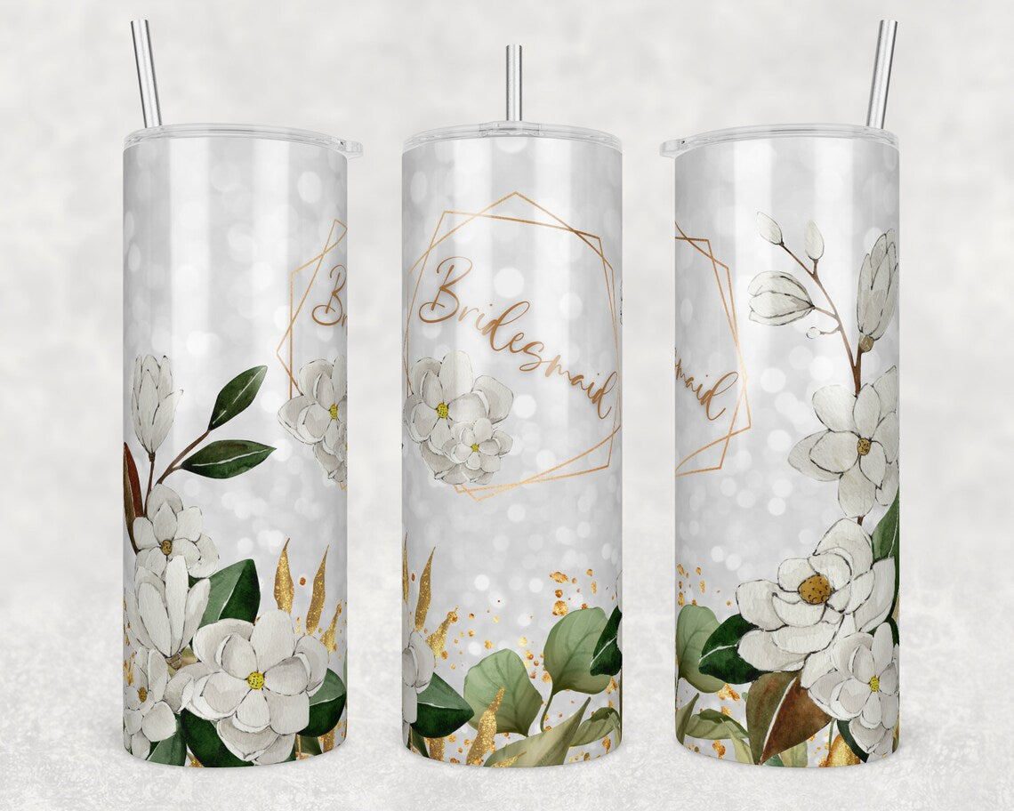 Floral Bridesmaid Stainless Steel Tumbler