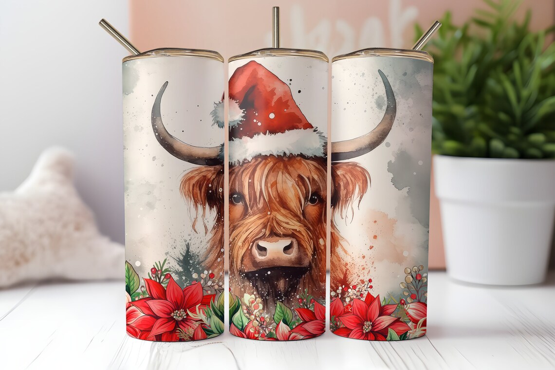 Christmas Highland Cow Stainless Steel Tumbler