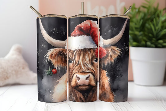 Christmas Highland Cow Stainless Steel Tumbler