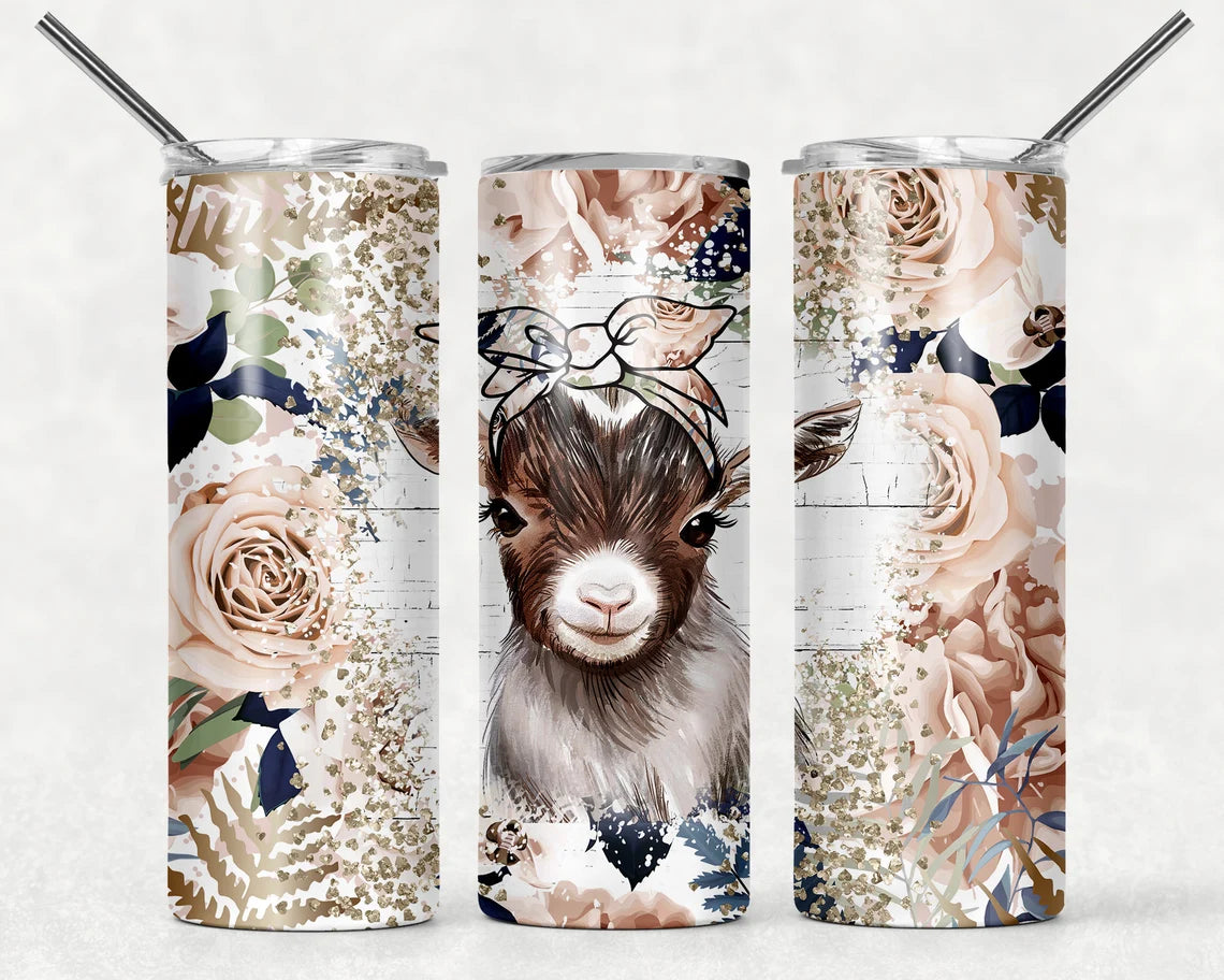 Sunflower, Floral Goat Stainless Steel Tumbler