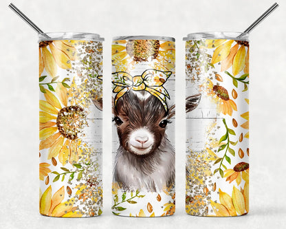 Sunflower, Floral Goat Stainless Steel Tumbler