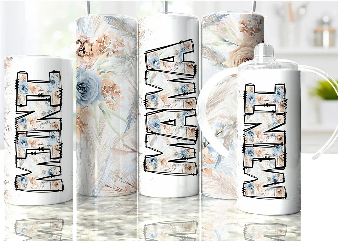 Mama & Mini Blue Floral Stainless Steel Tumbler