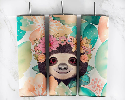 Floral Sloth Stainless Steel Tumbler