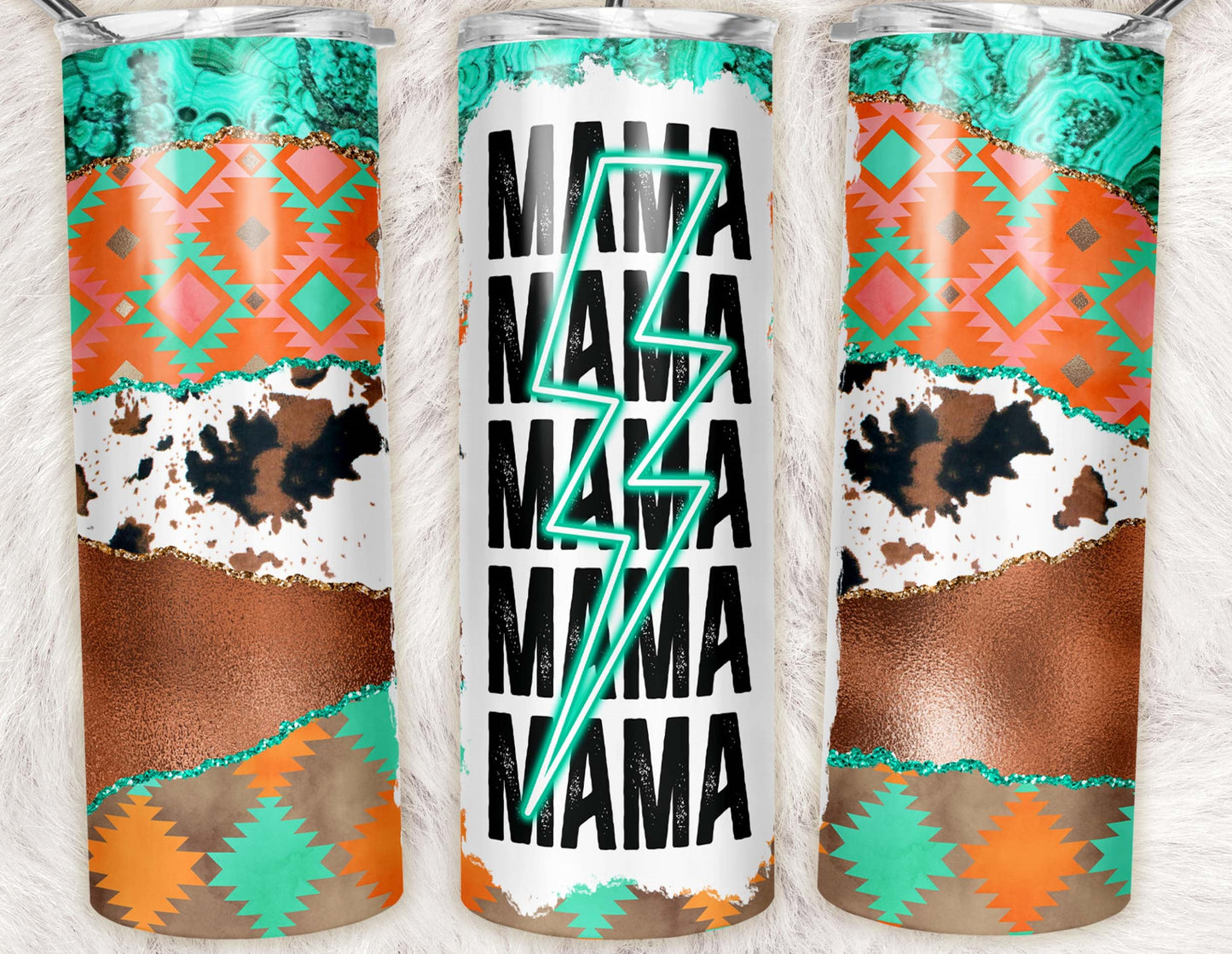 Cow Hide Turquoise Mama, Western Stainless Steel Tumbler