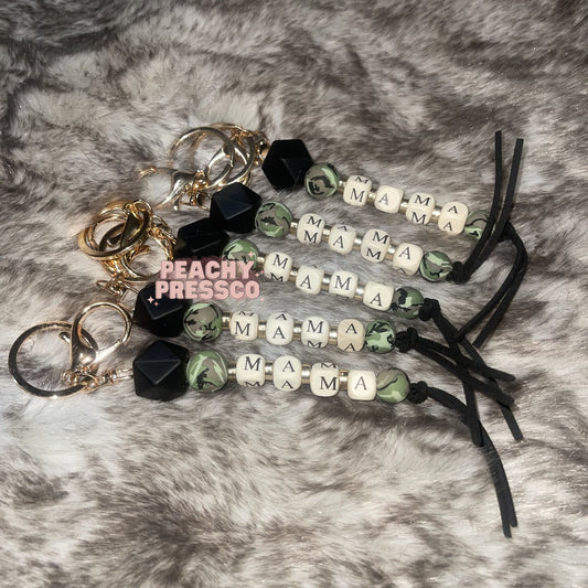 Mama Camo Beaded Keychain