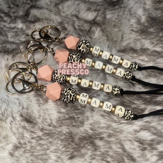 Mama Leopard Beaded Keychain