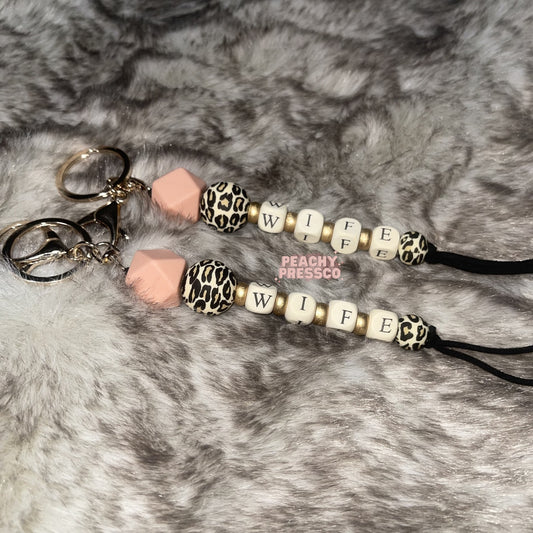 Wife Leopard Beaded Keychain